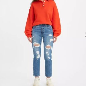 Levi's 501 Dark Indigo Deconstructed Distressed Women Jeans